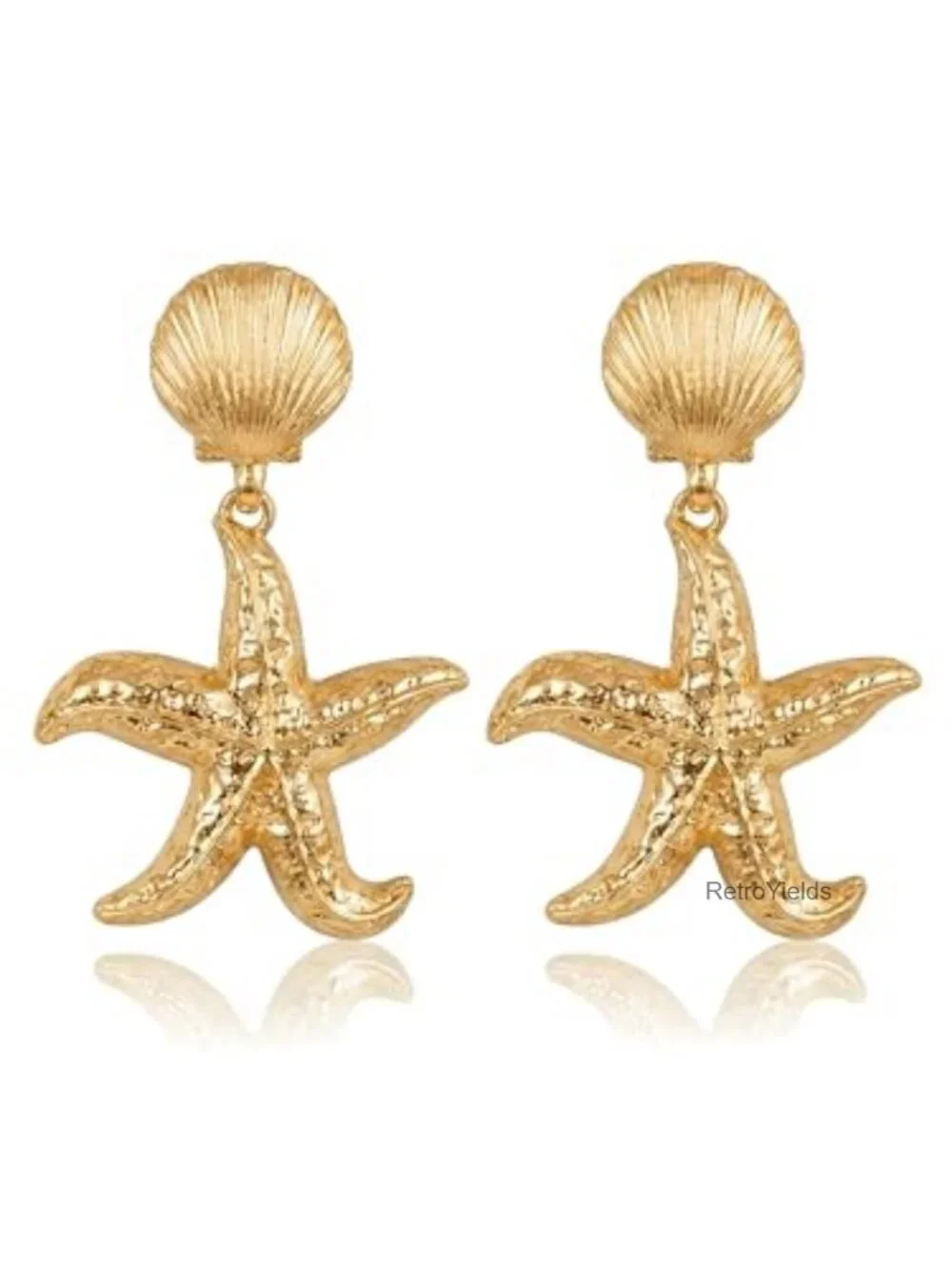 Chunky Gold Starfish Dangle Earrings Hypoallergenic Waterproof Beach Jewelry